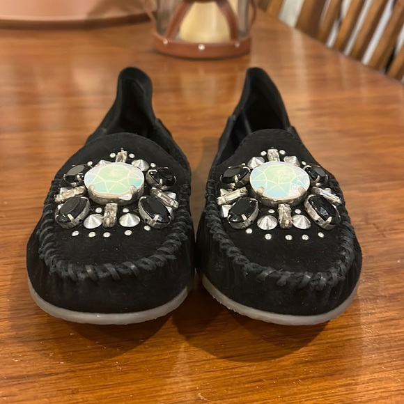 Free People Cherokee Gem Stone Moccasin Shoes Flats Black Suede Womens Size 9 - Picture 5 of 13